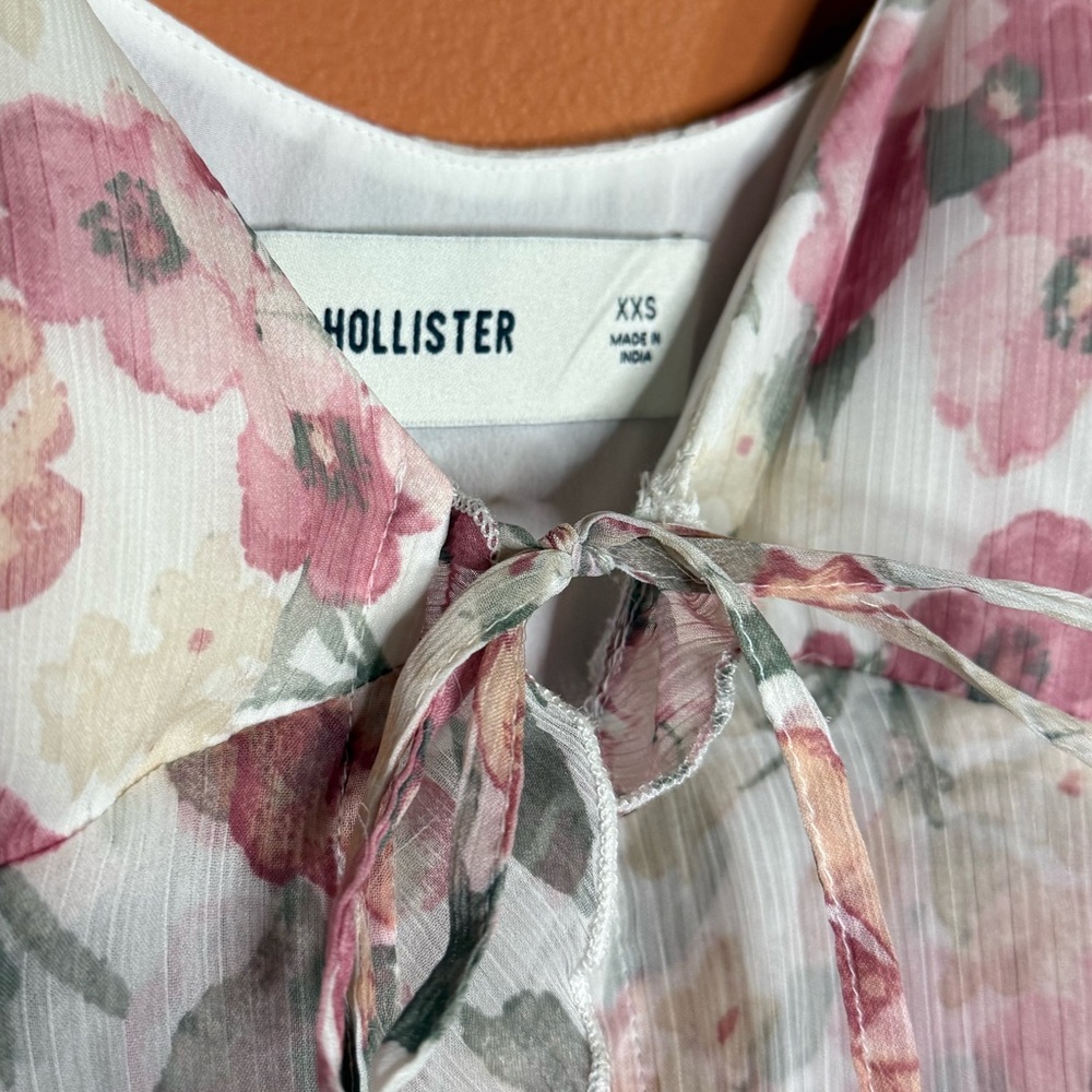 Hollister Chiffon Floral Tie-Front Blouse Womens Size XXS - Picture 7 of 7